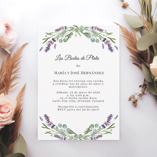 Invitation Lavender Florals Invitación Bodas de Plata (Créateur téléchargé)