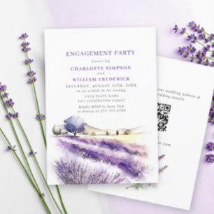 Invitation Lavender Flowers Champ ENGAGEMENT PARTIE QR code