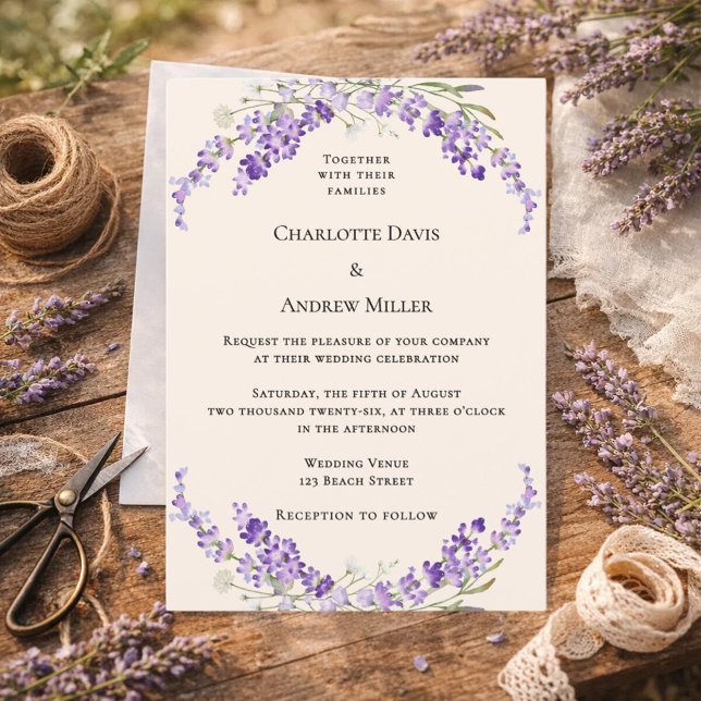 Invitation Lavender flowers champage cream wedding (Créateur téléchargé)