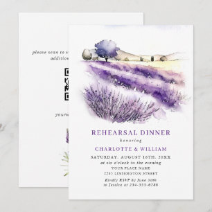 Invitation Lavender Flowers Field Rehearer Dîner Code QR