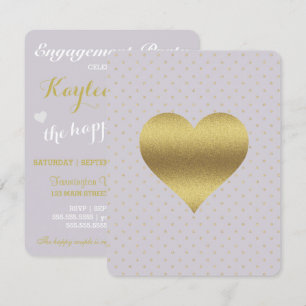 Invitation Lavender Gold Heart Polka Dot Fête des mariées Par