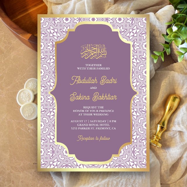 Invitation Lavender Gold Motif musulman Mariage (Créateur téléchargé)