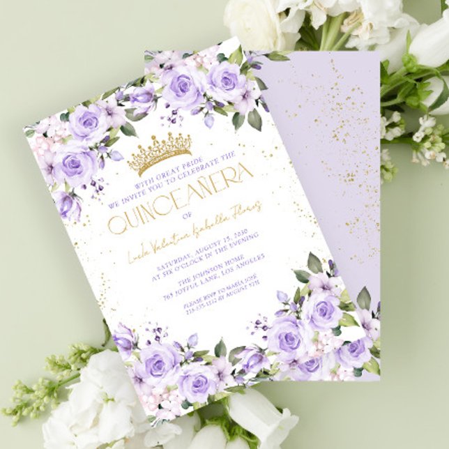 Invitation Lavender Gold Quinceañera Mis Quince 15 Años (Créateur téléchargé)