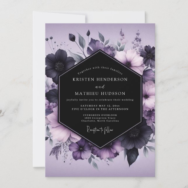 Invitation Lavender Gothic Bloom Wedding (Devant)