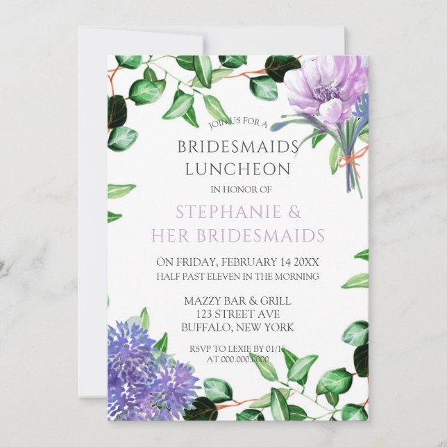Invitation Lavender Hydrangeas Floral Bridesmaiers Déjeuner (Devant)