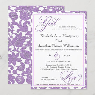 Invitation Lavender Lace Dieu est Amour Mariage chrétien