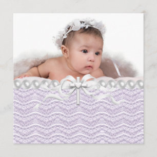 Invitation Lavender Lace Pearl Cross Christening