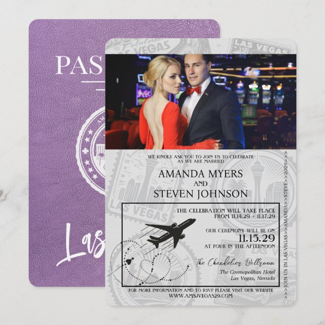 Invitation Lavender Las Vegas Passport Mariage (Devant / Derrière)