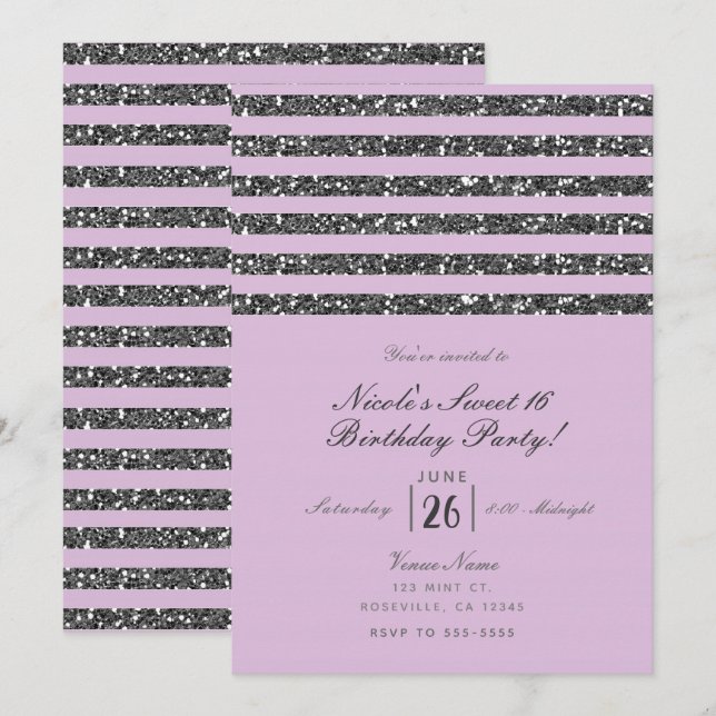 Invitation Lavender Lilac Purple Silver Parties scintillant S (Devant / Derrière)