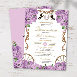 Invitation Lavender Lilac Roses Ouest Charro Quinceanera