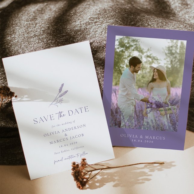 Invitation Lavender Mariage Simple Enregistrer La Date Invita (Front/Back)