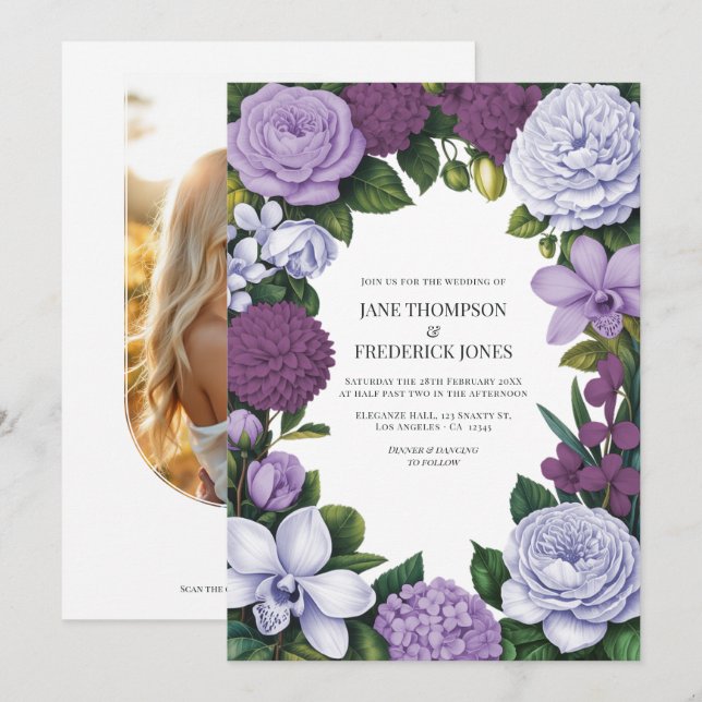 Invitation Lavender, Mauve & Plum Floral Wedding (Devant / Derrière)