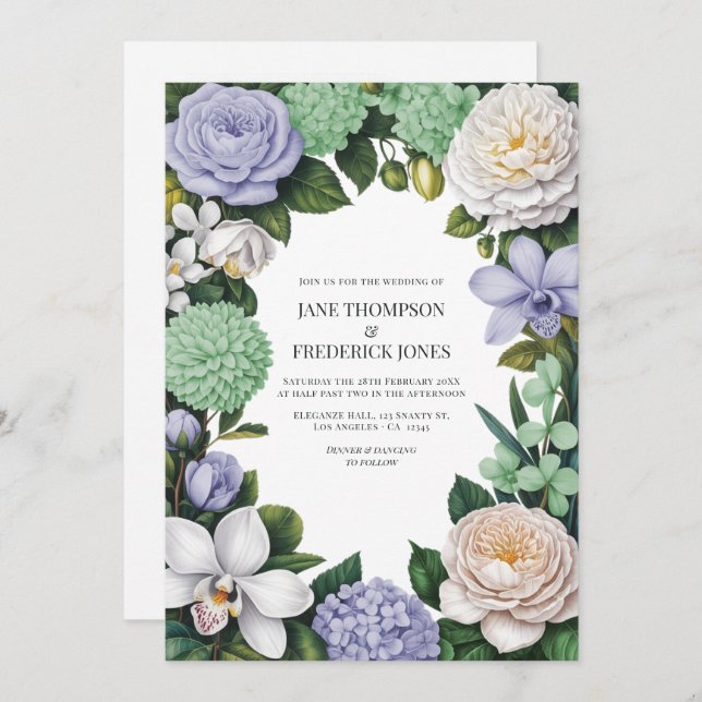 Invitation Lavender, Mint Green & White Floral Wedding (Devant / Derrière)