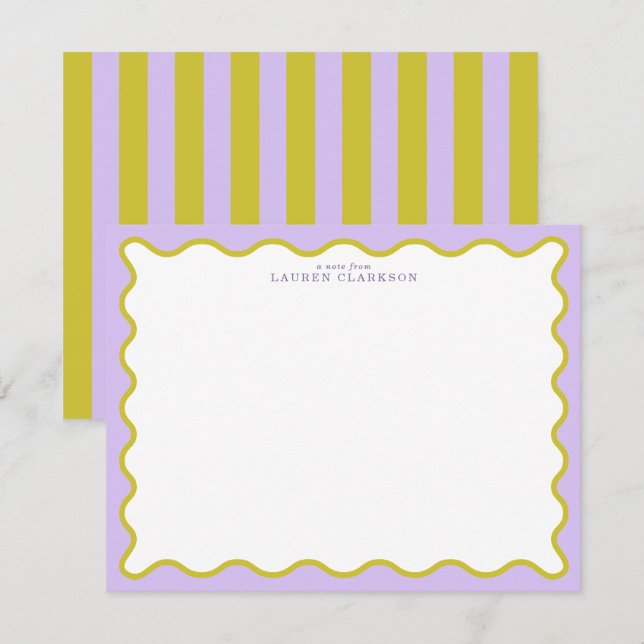 Invitation Lavender & Mustard Wavy Border Note Card (Devant / Derrière)