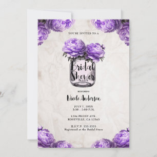 Invitation Lavender Peony Mason Jar Fête des mariées rustique