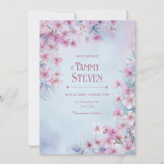 Invitation Lavender Pink Watercolor Sakura Border Wedding