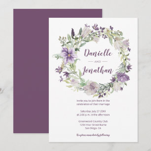 Invitation Lavender Plum Purple Creme Floral Mariage Wreath  