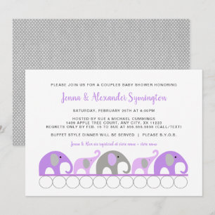 Invitation Lavender Purple Elephants Couples fille Baby showe