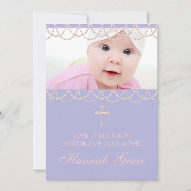 Invitation Lavender Purple Pearl Cross (Devant)