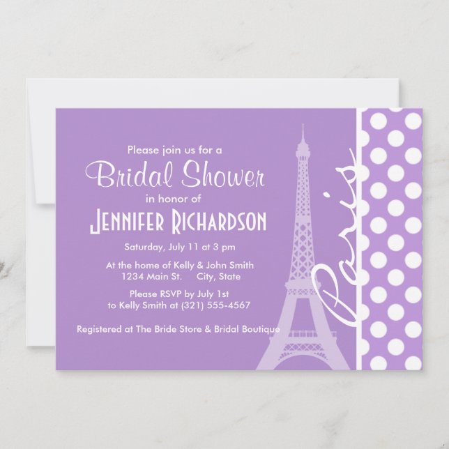 Invitation Lavender Purple Pois ; Paris (Devant)