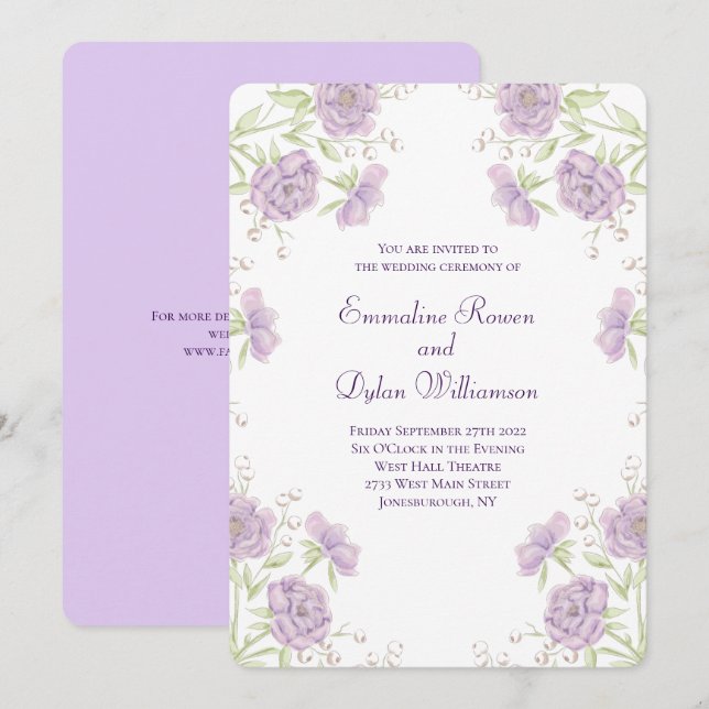 Invitation Lavender Purple Rose Wedding (Devant / Derrière)