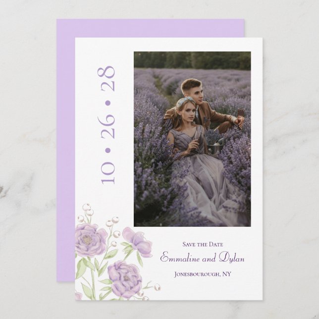 Invitation Lavender Purple Rose Wedding Save the Date (Devant / Derrière)