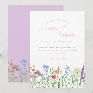 Invitation Lavender Red Poppies Bluebells Mariage Fleur sauva