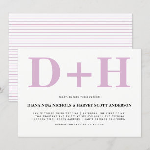 Invitation Lavender rose initiales mariage de typographie en 