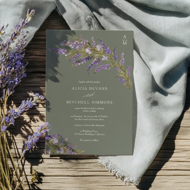 Invitation Lavender Sage Hand Painted Floral wedding  (Lavender Sage Hand Painted Floral wedding Invitation)