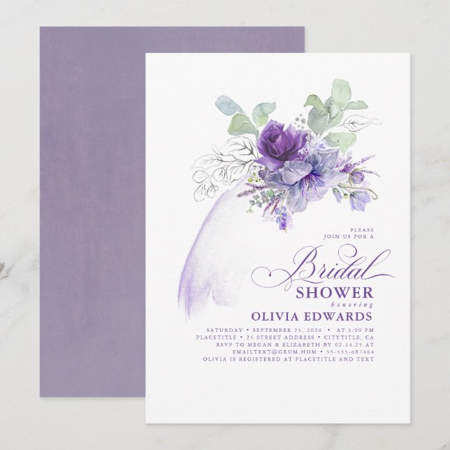 Invitation Lavender Silver Elégante Fête des mariées moderne  (Devant / Derrière)
