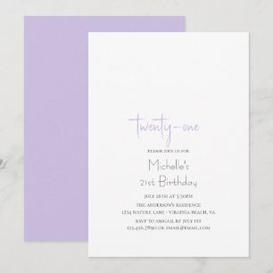 Invitation Lavender Simple Moderne Minimaliste 21ème Annivers
