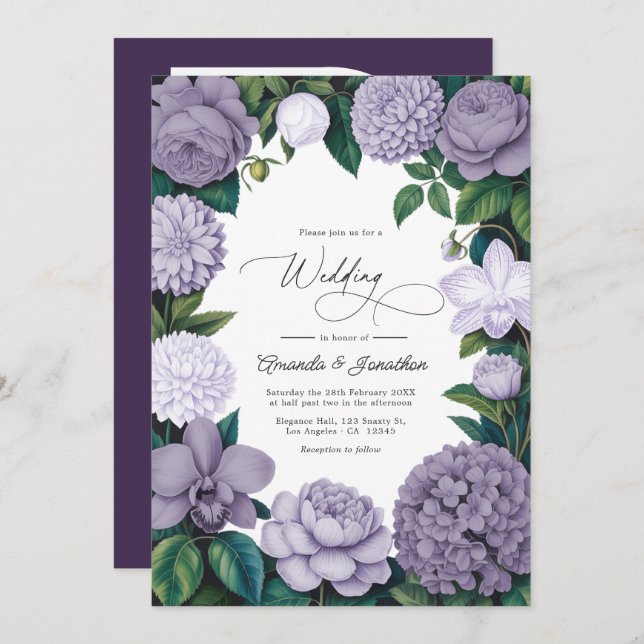 Invitation Lavender Smoke, Lilac Ash & Moonstone Wedding (Devant / Derrière)