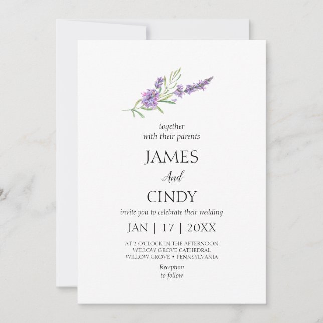 Invitation Lavender souhaite Mariage (Devant)