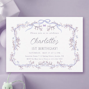 Invitation Lavender Spring Garden 1ère fête d'anniversaire