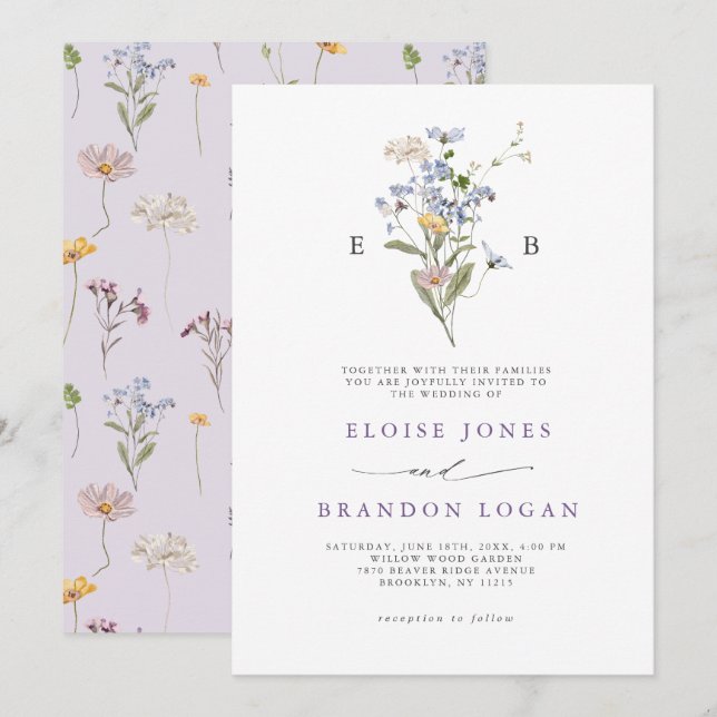Invitation Lavender Spring Wildflower Meadow Garden Wedding   (Devant / Derrière)