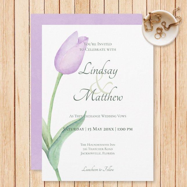 Invitation Lavender Tulip Solo Purple Mariage moderne (Créateur téléchargé)