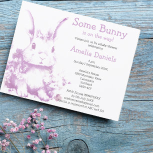 Invitation Lavender Un lapin arrive Baby shower