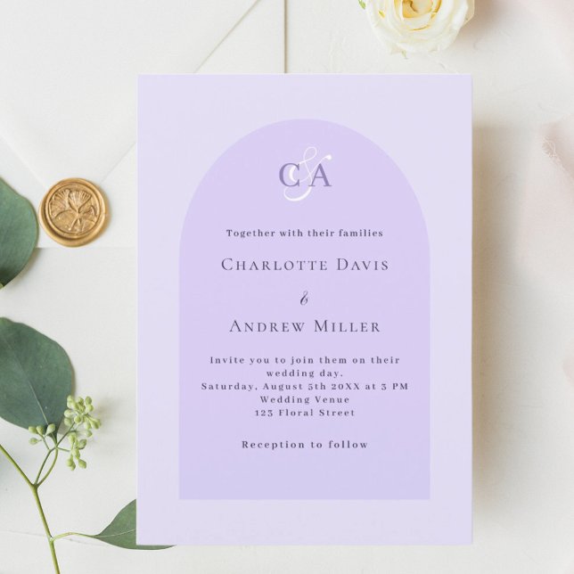 Invitation Lavender violet arche monogramme simple mariage (Créateur téléchargé)