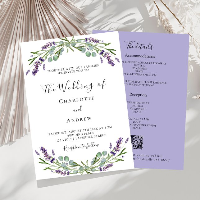 Invitation Lavender violet QR RSVP détails mariage de luxe (Créateur téléchargé)