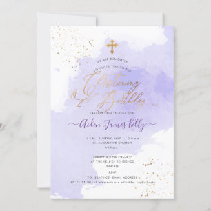 Invitation Lavender Watercolor Christening+1er anniversaire I