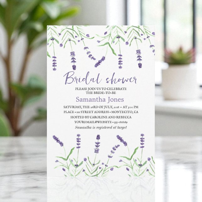 Invitation Lavender Watercolor Flowers Purple Bridal Shower  (Créateur téléchargé)