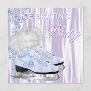 Invitation Lavender White Snowflakes Patins Ice Skates Party