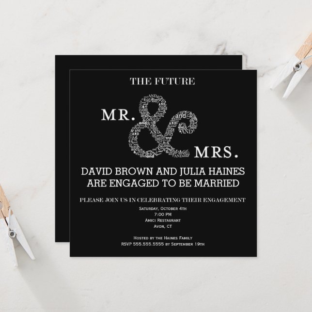 Invitation L'avenir M. & Mme Rustic Fiançailles Bridal Party (Devant/Arrière en situation)