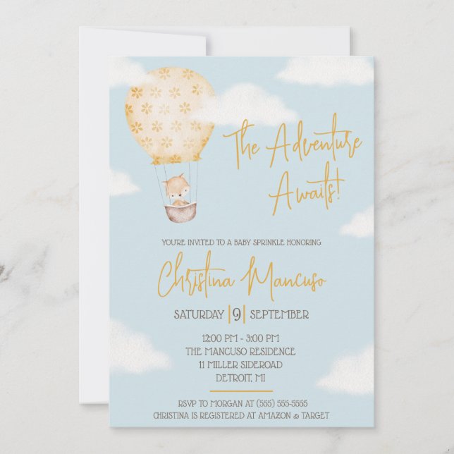 Invitation L'Aventure Attend ! Baby shower non sexiste (Devant)