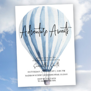 Invitation L'aventure Attend Bébé Montgolfière Bleue Baby Sho