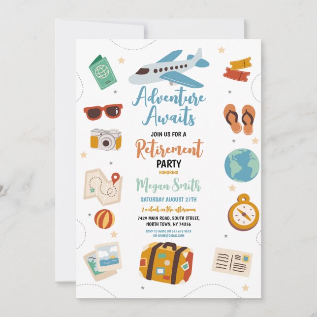 Invitation L'aventure Attend Fête de Retraite Vacances (Devant)