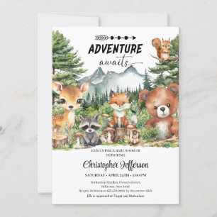 Invitation L'aventure attend Forêt Bois Animaux Douche