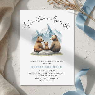 Invitation L'aventure attend la famille d'ours Baby Shower en
