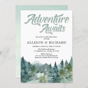Invitation L'aventure attend la montagne de baby shower de