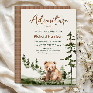 Invitation L'aventure attend le baby shower de l'ours foresti